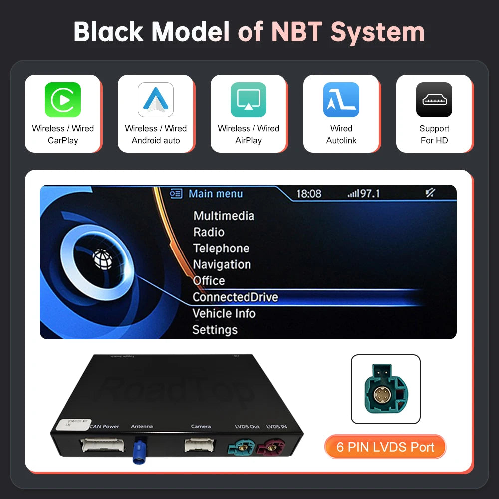 Wireless CarPlay pentru sistemul BMW i3 I01 NBT EVO 2013-2020 cu Android Auto Mirror Link AirPlay Car Play Cameră spate BT GPS