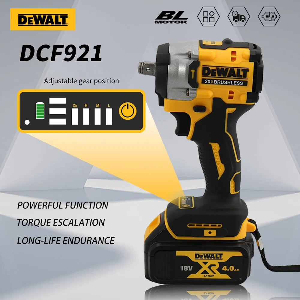 DEWALT DCF921 20V Cheie cu impact fără perii 1/2 inch Burghiu electric fără fir Uneltă electrică multifuncțională cu viteză variabilă