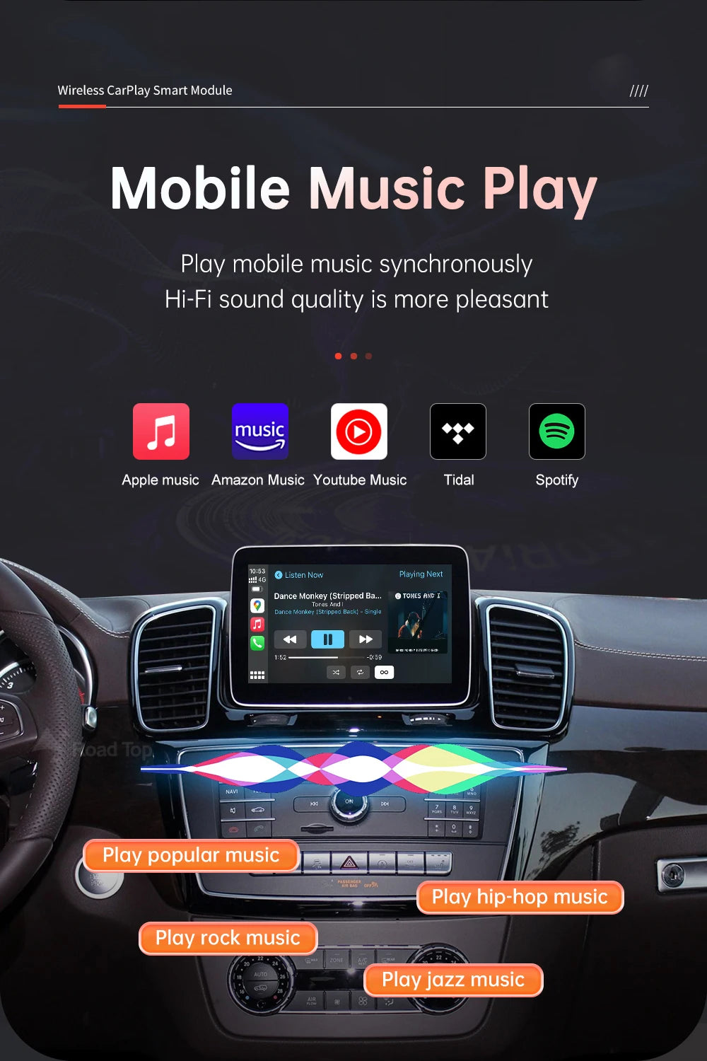 Road Top Wireless CarPlay Android Auto for Mercedes Benz GLE GLS 2016-2018, with Mirror Link AirPlay Car Play Functions