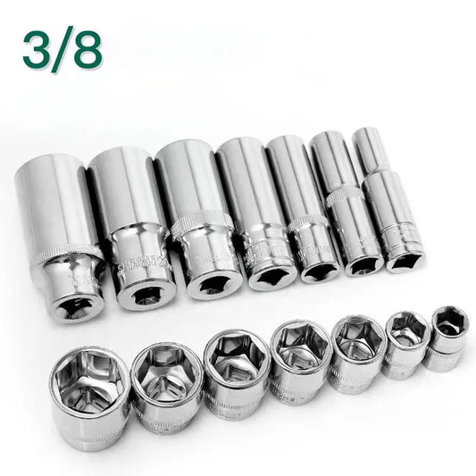 3/8" Drive Hex Sockets Wrench Head Metric mmirror Anti-rust 6 Point Socket Set for Spanner Ratchet Socket Wrench Hex Repair Tool