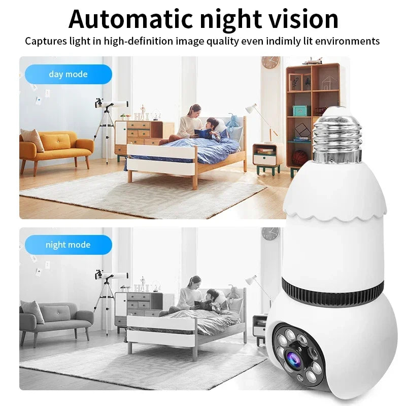 Cameră cu bec LED E27 8MP Cameră de supraveghere WiFi Urmărire automată AI Video pentru interior Zoom 8X Color Viziune nocturnă Cameră fără fir CCTV