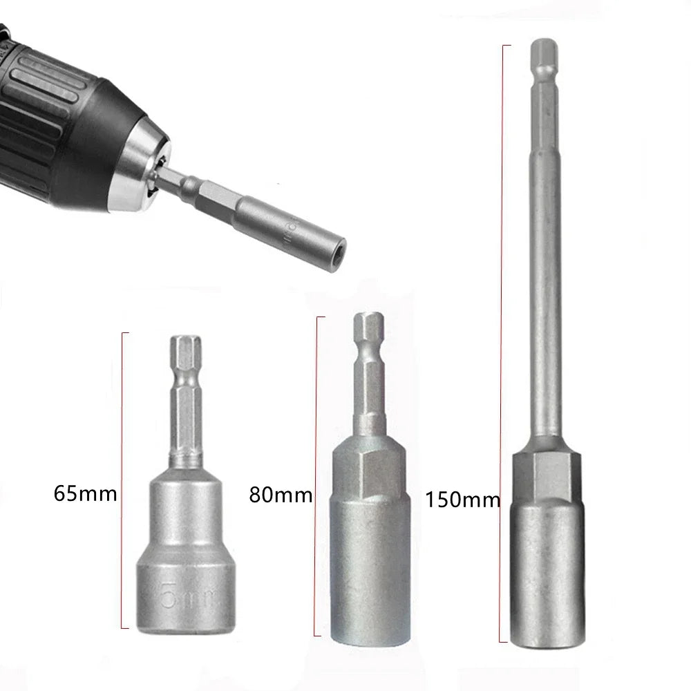 Krachtige 65mm/80mm/150mm Hex Socket Sleeve Nozzles Nut Driver Set Power Nut Driver Power Drills Impact Drivers Repair Tools