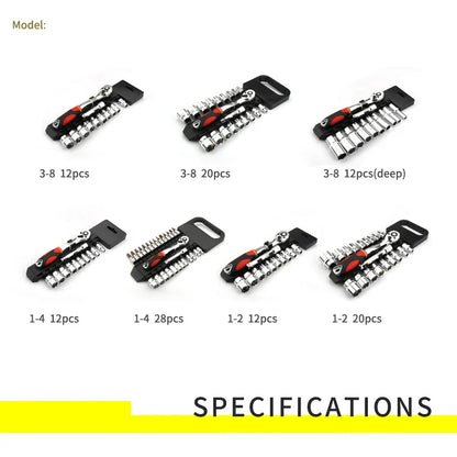 Crv Quick Release Reversible Ratchet Socket Wrench Set Tools with Hanging Rack 1/4"3/8''1/2'' Drive 6.35mm 10mm 12.5mm