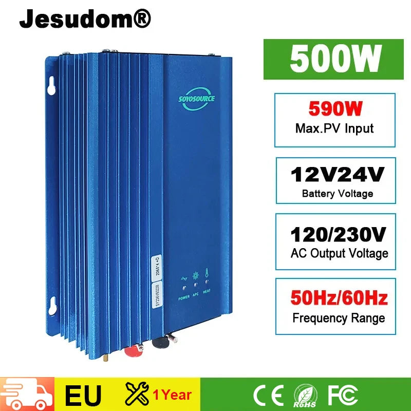 Invertor de 500 W MPPT conectat la rețea solară 12 V 24 V 48 V la AC 110 V sau 220 V Putere de descărcare reglabilă a bateriei