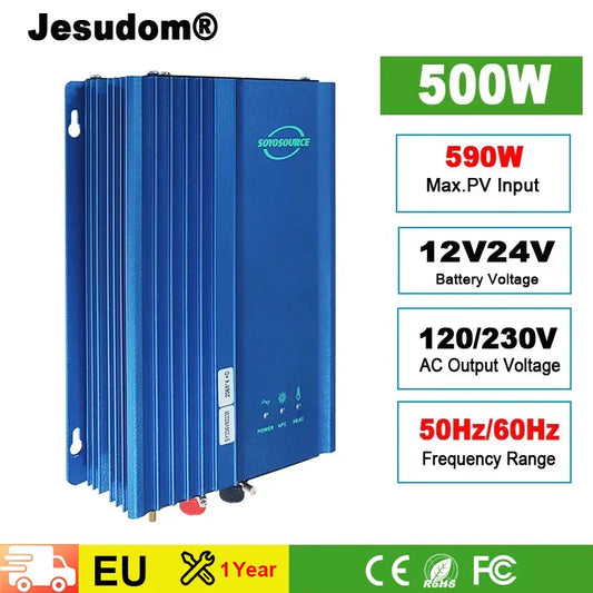 Invertor de 500 W MPPT conectat la rețea solară 12 V 24 V 48 V la AC 110 V sau 220 V Putere de descărcare reglabilă a bateriei