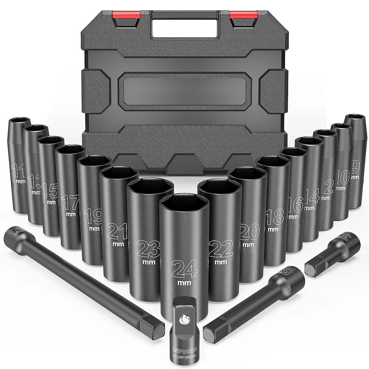 20pcs 1/2" Drive Metric Impact Socket Set Universal Socket Metric Drive Deep Socket Set Wrench for Air Pneumatic Repair Tools