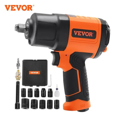 VEVOR 1/2 Inch Air Impact Wrench High Torque Up to 1400 ft-lbs Pneumatic Impact Gun with Steel Impact Socket Set for Auto Repair