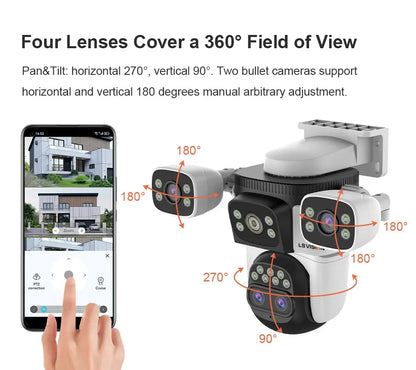 LS VISION 20MP 10X Zoom Patru Ecrane WiFi Cameră IP fără fir pentru exterior 10K Patru lentile PTZ Human Auto Tracking Camere de supraveghere