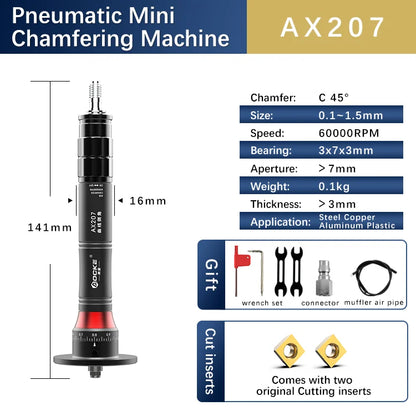 Mini mașină pneumatică portabilă de teșit cu arc de 45 de grade Mașină de tăiat teșit manual pentru debavurarea metalelor 0,1 ~ 0,9 mm