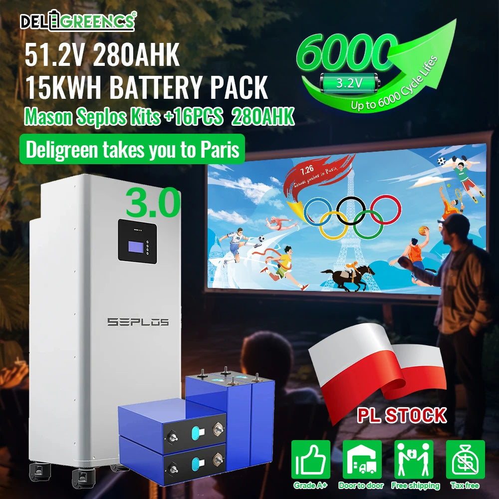 Poland 3.0 15KWH Seplos 16pcs 280AH Lifepo4 Battery  2A Active Balancer Pack  Power Bank Rechargeable Batteries Solar