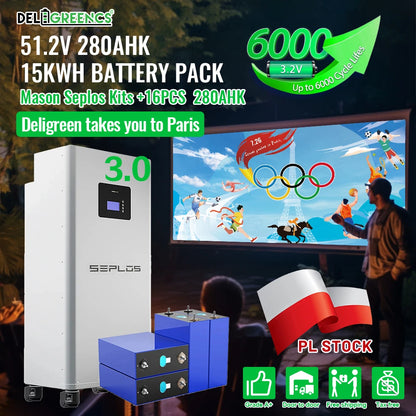 Poland 3.0 15KWH Seplos 16pcs 280AH Lifepo4 Battery  2A Active Balancer Pack  Power Bank Rechargeable Batteries Solar