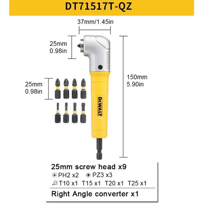 DEWALT DT71517T-QZ 10 in 1 Right Angle Drill Adapter with Bit Set PH/PZ/TORX Impact Ready Driver Dewalt Power Tool Accessories