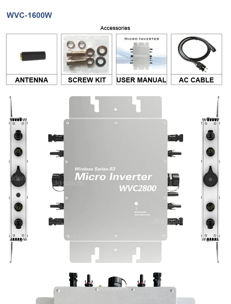 Micro-onduleur sans fil 1600 W WVC Convertisseur de raccordement au réseau solaire DC22-60 V à 120 V 230 V Interrupteur automatique