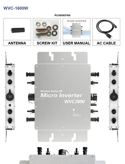 Micro-onduleur sans fil 1600 W WVC Convertisseur de raccordement au réseau solaire DC22-60 V à 120 V 230 V Interrupteur automatique