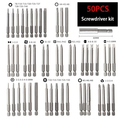 50/36pcs 75mm Extra Long Reach Bit Set Security Magnetic Screwdriver Bits Torx Star Hex Bit Security Bit Set CRV Screwdriver Bit