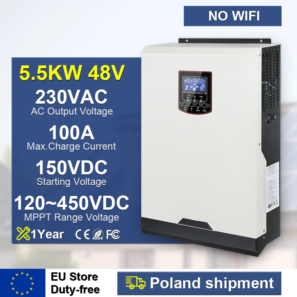 Hybrid Solar Inverter 48v 5.5kw 220v Pure wave 120-450VDC Mppt Solar Charge Controller With Wifi 24v 3.5kw Inverter Solar