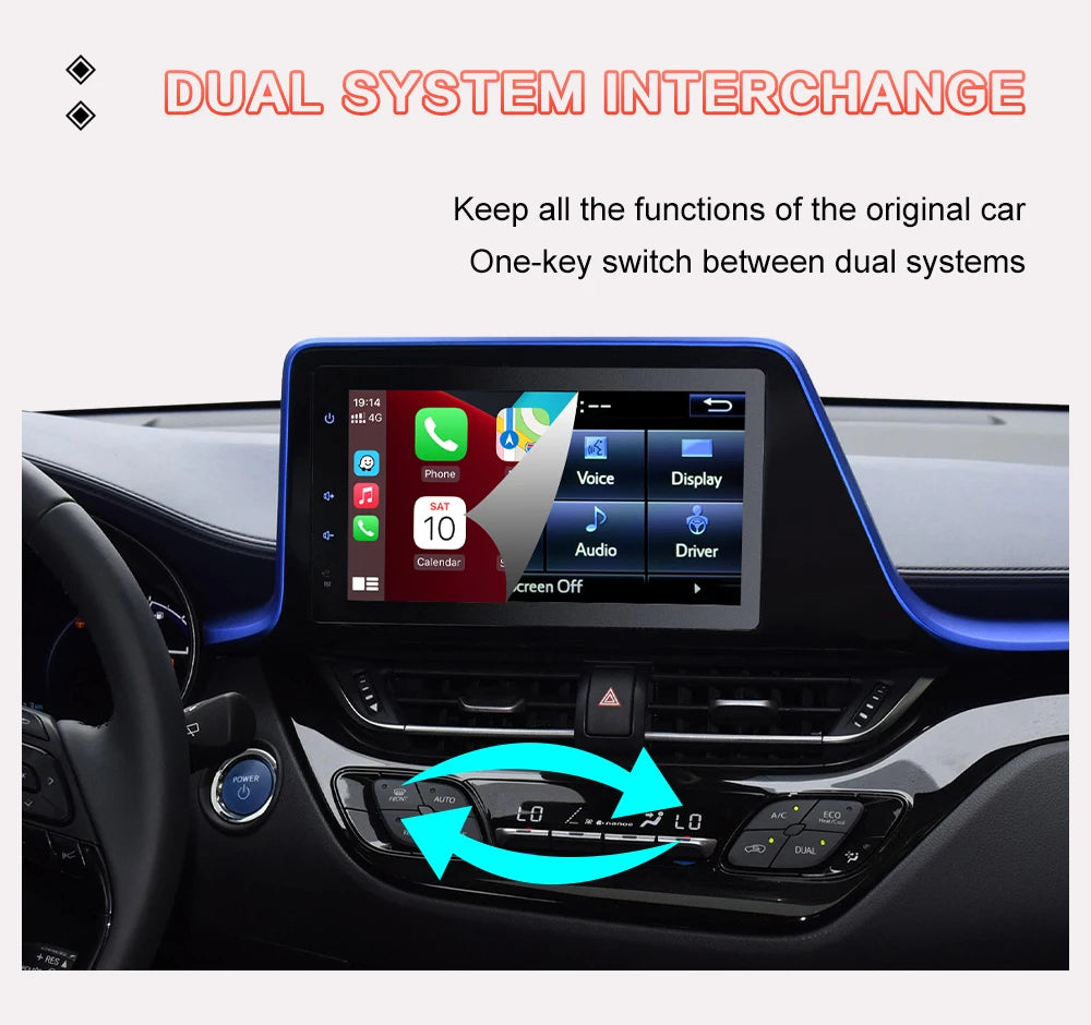 Carplay sans fil Android Auto pour Toyota 2014-2019 Tundra/Highlander/Tacoma/4Runner/Prius/Land Cruiser/Avalon/CH-R/Sienna