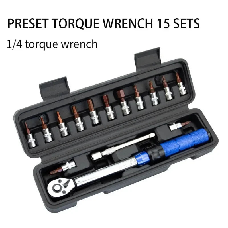 Set de chei dinamometrice, 15 buc., 1/4 inch, 2-24Nm, cheie hexagonală bidirecțională pentru bicicletă, instrument profesional pentru reparații, unealtă manuală, nou