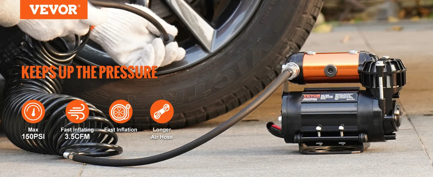 Kit de compresseur d'air embarqué VEVOR Compresseur d'air tout-terrain 150 PSI Gonfleur de pneu portable Pompe à air 3,5 CFM pour véhicule Jeep SUV 4x4