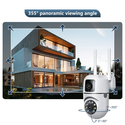 Caméra IP à double objectif 8MP Caméra de surveillance extérieure Wifi PTZ Double écran AI Suivi automatique Protection de sécurité Vidéo Étanche