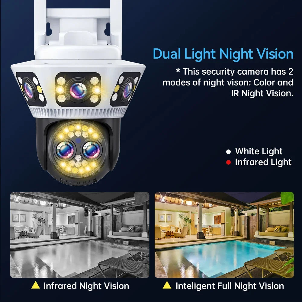 New 8K WiFi Camera Outdoor 10X Zoom Three Screen PTZ Video Surveillance Yoosee Street Dome 16MP Security-Protection CCTV Cameras