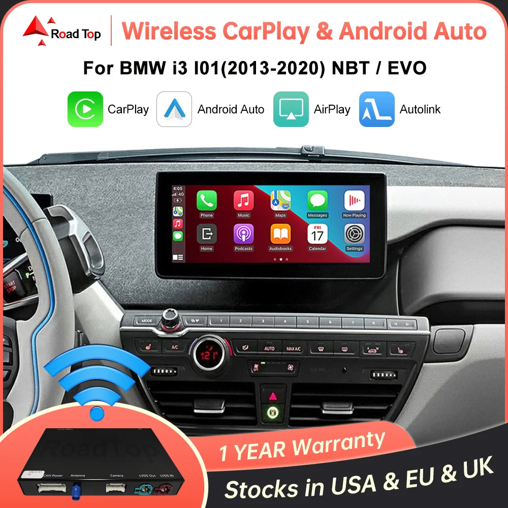 Wireless CarPlay pentru sistemul BMW i3 I01 NBT EVO 2013-2020 cu Android Auto Mirror Link AirPlay Car Play Cameră spate BT GPS