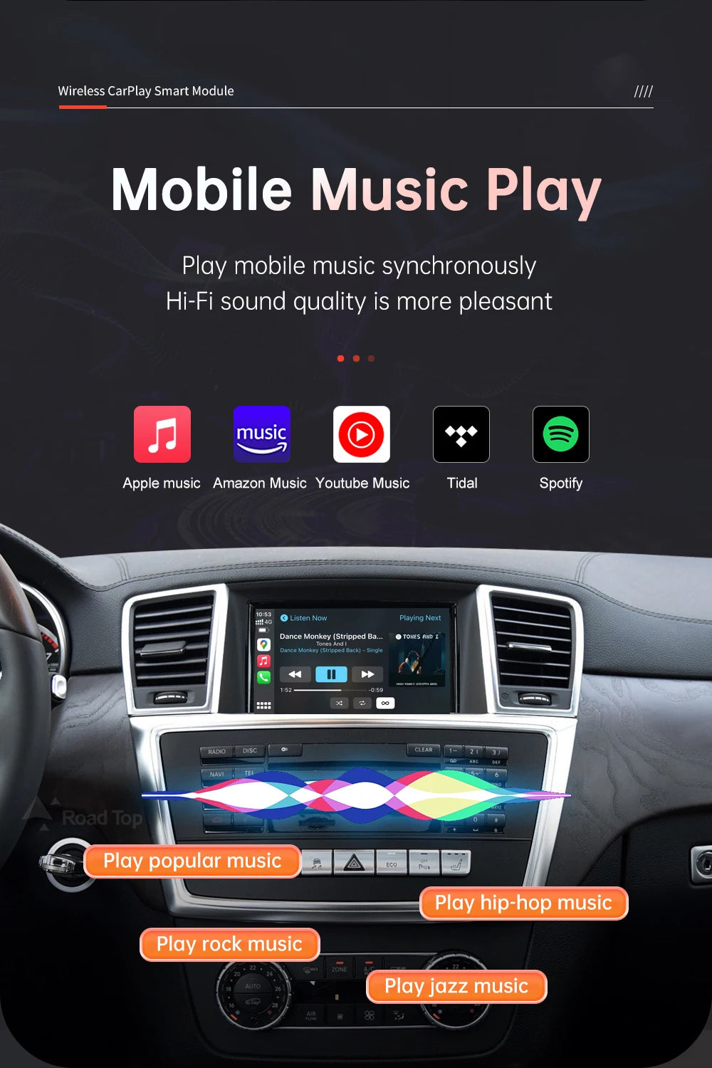 Road Top Wireless CarPlay Android Auto for Mercedes Benz ML GL W166 X166 2012-2015 with Mirror Link AirPlay Car Play Functions