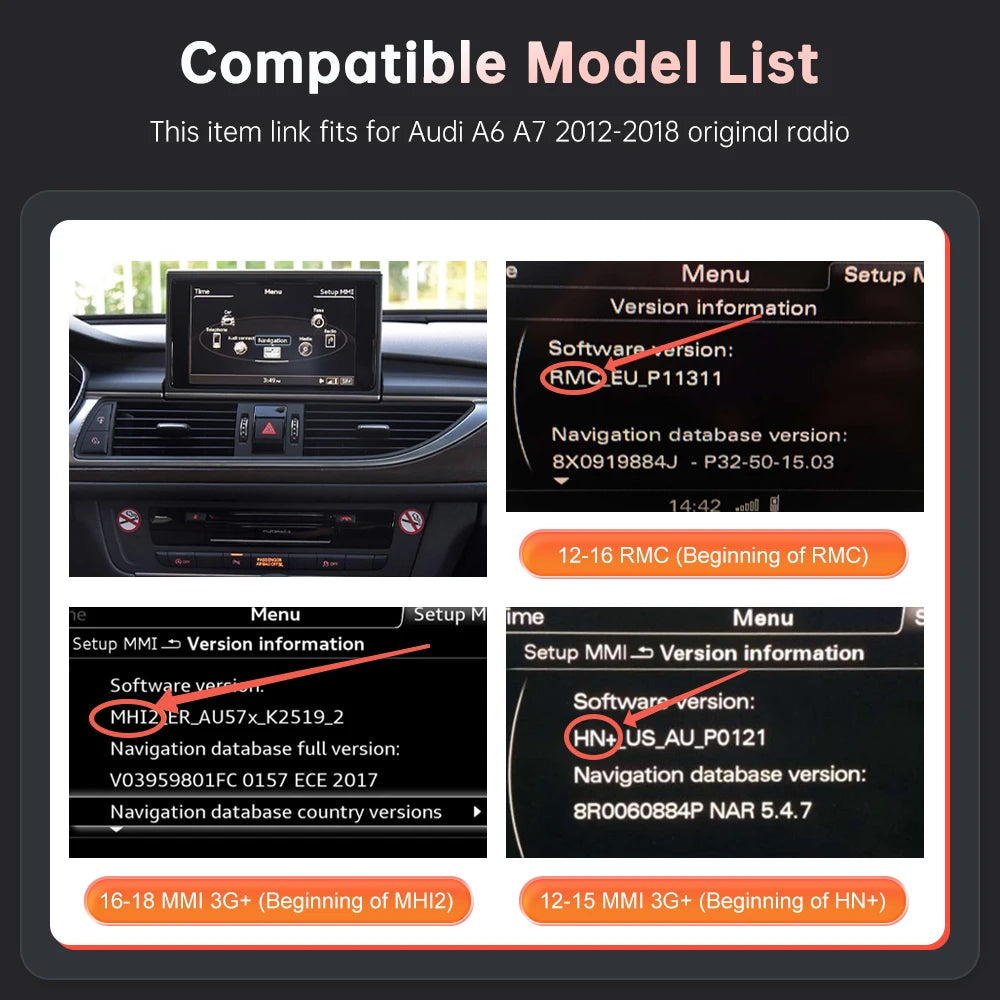 Road Top Wireless CarPlay for Audi A6 A7 2012-2018,with Android Auto Mirror Link AirPlay Bluetooth Rear Camera GPS Navigation