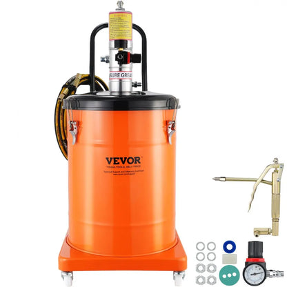 VEVOR 3/5/10.5 Gallon Grease Pump Air Operated with Hose Pneumatic Grease Bucket Gun and Wheels for Cars 50:1 Pressure Ratio