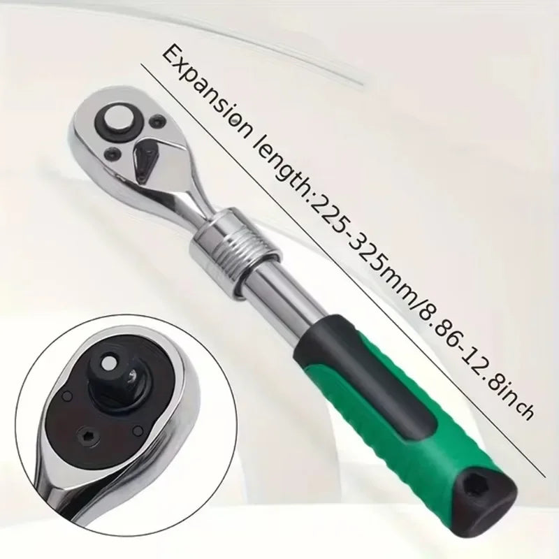 New Retractable Ratchet Set 1/4 3/8 1/2 Inch Drive Rotary Ratchet Reversible Drive 72 Teeth Socket Wrench Mechanical Repair Tool