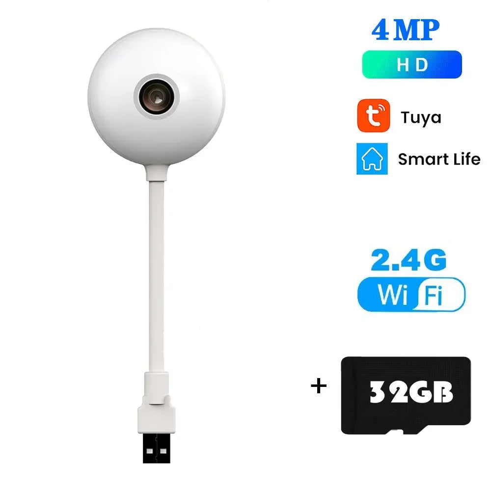 Tuya 4MP Mini WiFi Camera Indoor 2K Security Camera for Baby Monitor Wireless USB Plug IP Surveillance AI Auto Tracking Babe Cam