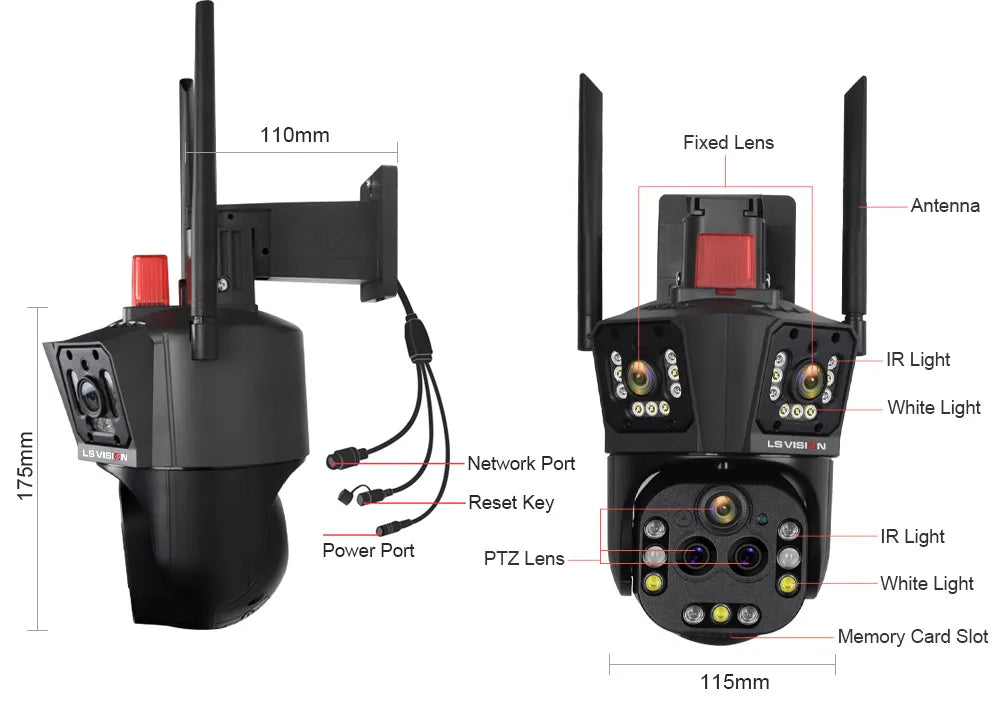 LS VISION 10K UHD WiFi IP Cameră de exterior Zoom optic 20X Urmărire automată 6K PTZ Cinci lentile Trei ecrane Cameră de securitate rezistentă la apă