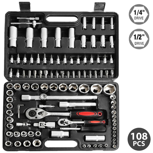 [EU STOCK] 108pcs Socket Wrench Set Car Repair Tools Ratchet Spanner Wrench Set Ratchet Spanner Screwdriver Bits Hardware tools