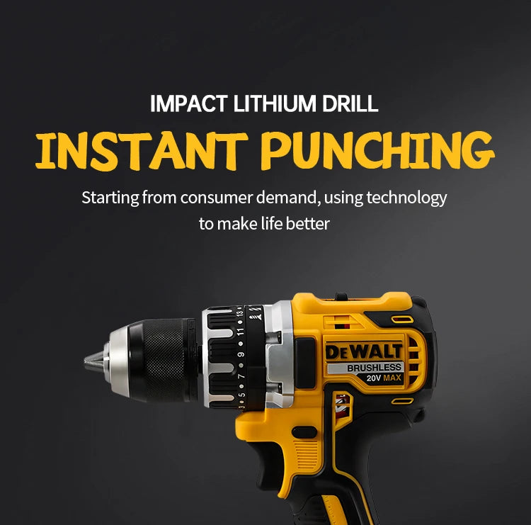 DEWALT DCD796 Burghiu electric 13mm Șurubelniță portabilă fără perii 70 Nm Mașină de găurit cu impact Litiu reîncărcabilă 20V Unealtă electrică