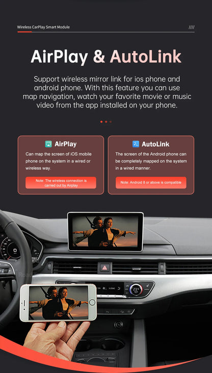 Road Top Wireless CarPlay pentru Audi A4 A5 2016-2019, cu Android Auto Mirror Link AirPlay Bluetooth Cameră inversă Funcții GPS