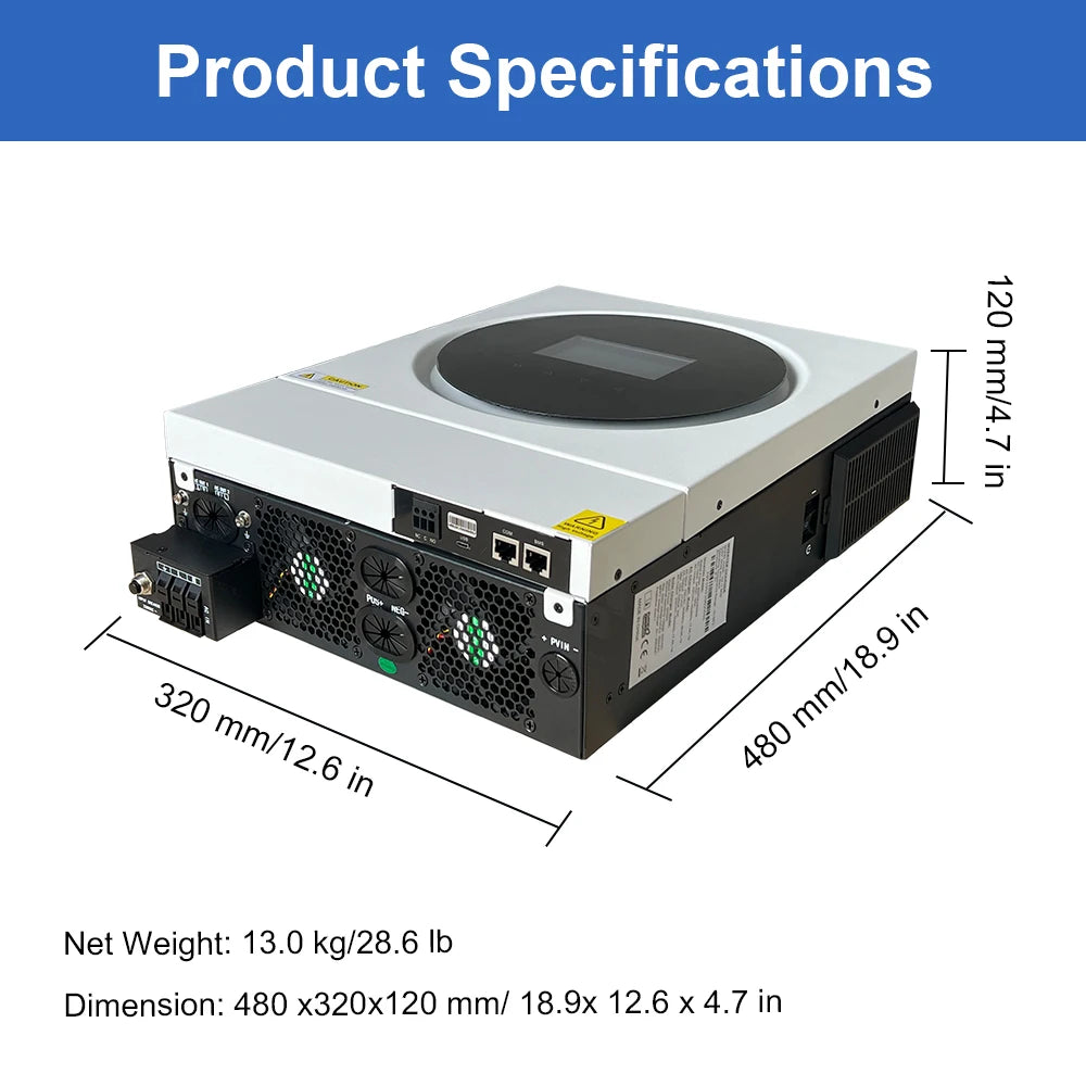 4KW 6KW Off Grid Hybrid Solar Inverter Max.Charge Current 120A Built in MPPT Pure Sine Wave 230VAC Output Battery Voltage 24V48V