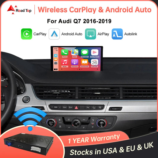 Road Top Wireless CarPlay Android Auto for Audi Q7 2016-2019 with Mirror Link AirPlay Reverse Camera Car Play Functions