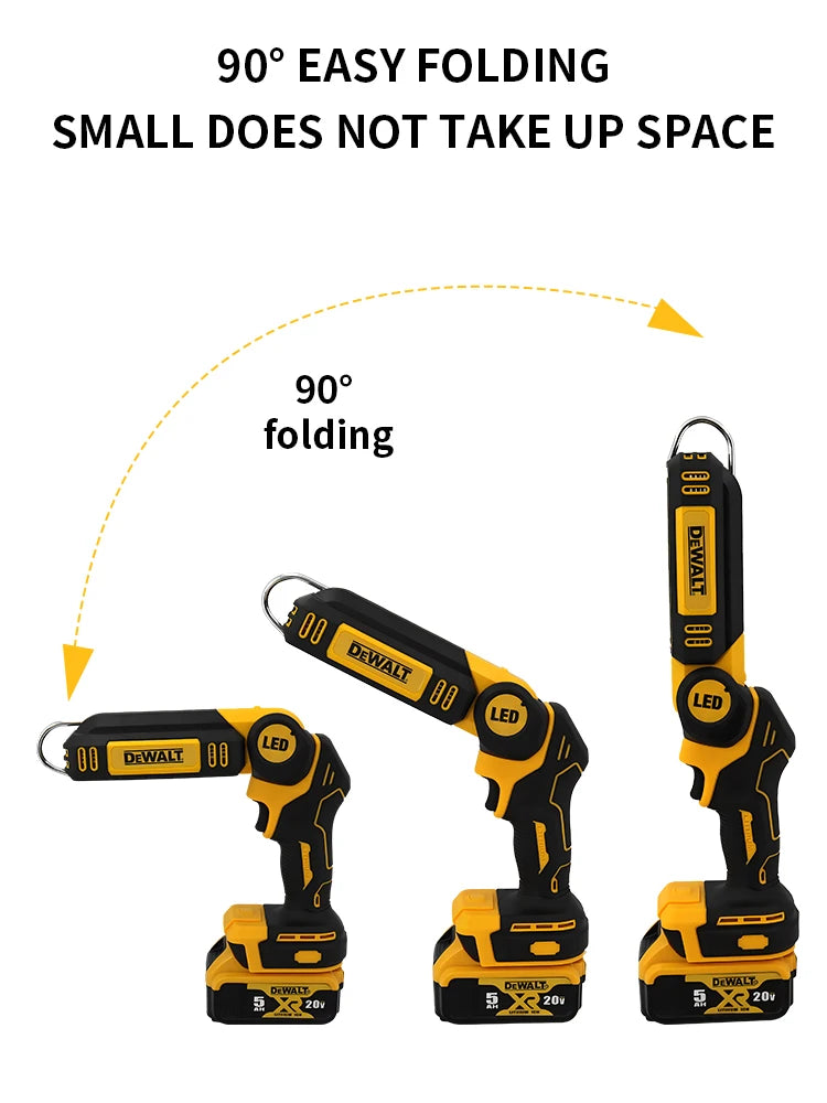 Lampe de travail à LED Dewalt, lampe de poche portative rotative à 90 °, crochet, batterie rechargeable 20 V, lampe de poche de camping en plein air