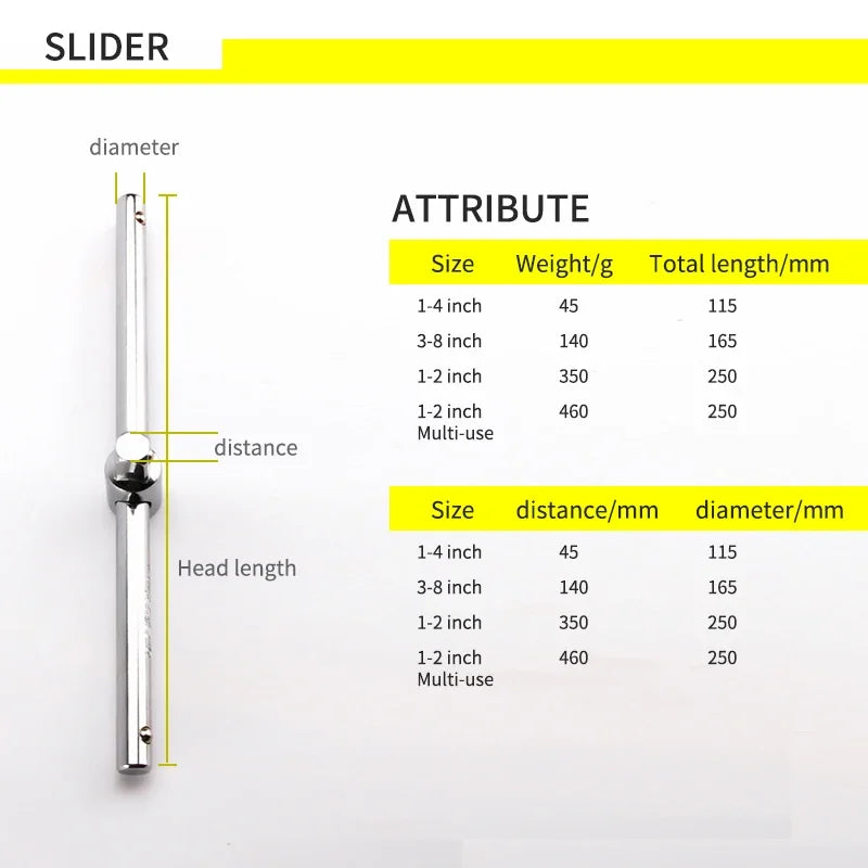 1/4" 3/8" 1/2" Prelungire cheie tubulară glisantă T Bar Instrumente de reparație auto Material Crv