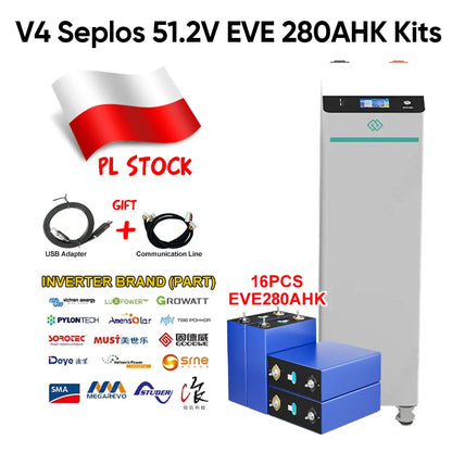 Poland Stock 14.5KWH V4 Seplos Lifepo4 Battery Kits  EVE280K Grade A+ With 10A Active Balancer Home Solar Free Shipping EU