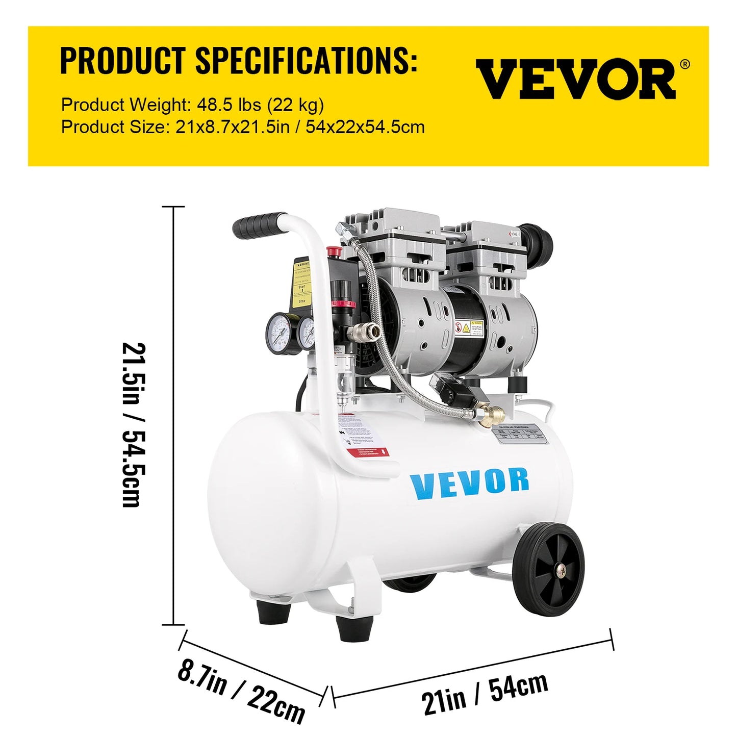 VEVOR Air Compressor 6.6/11 Gal,Portable Air Compressor 1 HP, Oil Free Air Compressor Steel Tank 750W Ultra Quiet Compressor