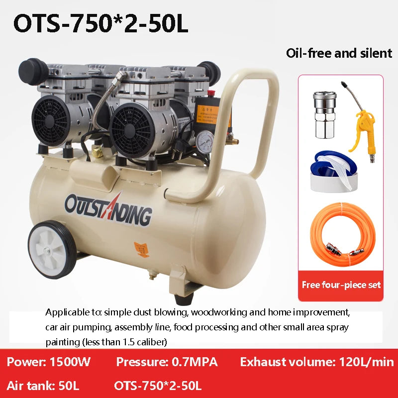 Air Compressor Oil-Free Silent Fast Air Supply 220V50L/60L For Household Maintenance Woodworking Painting