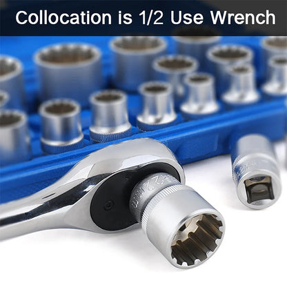 [EU STOCK] 21pc Socket Head Set Portable Ratchet Wrench Tool Plum Socket Plum twelve angle short sleeve Auto Repair Tools