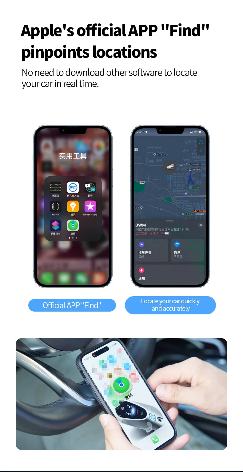 Mini încărcător universal pentru mașină Localizator GPS Tracker Brichetă iPhone USB Type-C Găsește aplicația mea oficială Apple Urmărire vehicul GPS