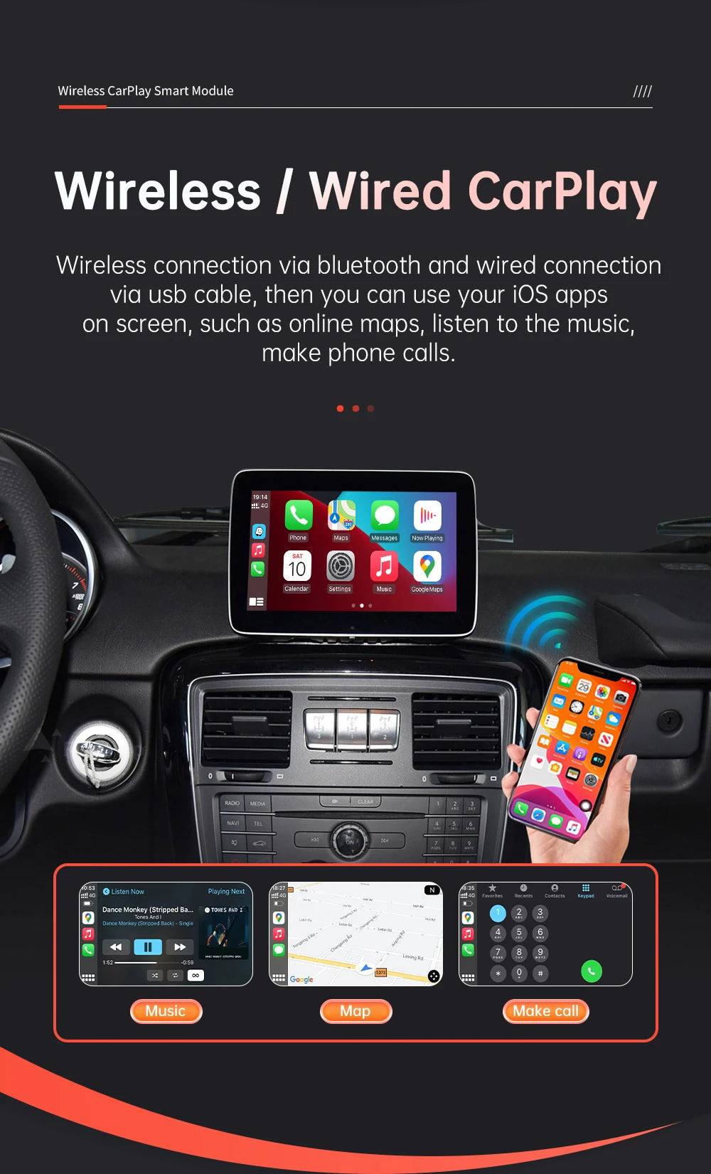 Road Top Wireless CarPlay Android Auto module for Mercedes Benz G-Class W463 2012-2018  G63 G65 AMG G500 NTG4.5 NTG4.7 NTG5.0