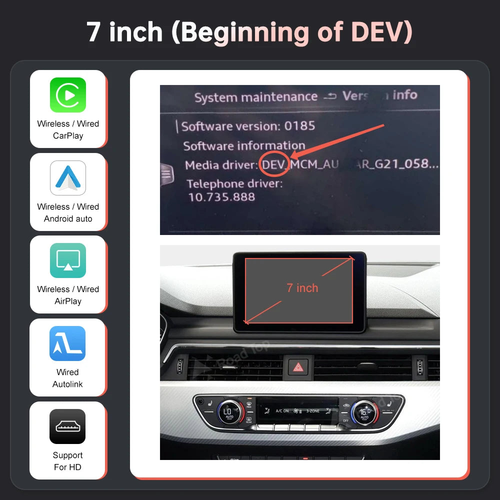 Road Top Wireless CarPlay pentru Audi A4 A5 2016-2019, cu Android Auto Mirror Link AirPlay Bluetooth Cameră inversă Funcții GPS