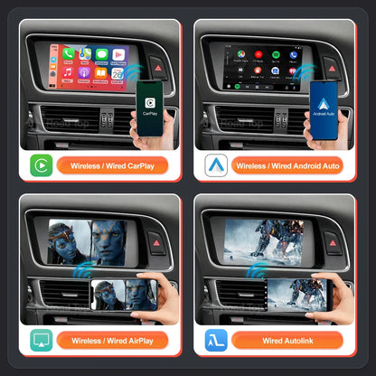 Road Top Wireless Carplay Module For Audi Q5 2009-2017, with Android Auto Airplay Mirror Link USB Player Rear Camerm Functions