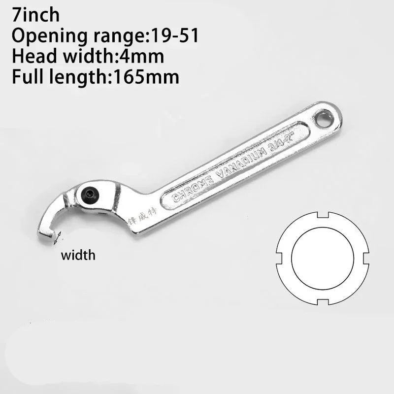 Adjustable Wrench Hook 19-51/32-76/51-120mm Hand Tools Spanner Square/Round Head CR-V Spanner Key for Round Bolt Hand Tools