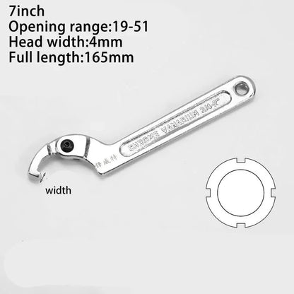 Adjustable Wrench Hook 19-51/32-76/51-120mm Hand Tools Spanner Square/Round Head CR-V Spanner Key for Round Bolt Hand Tools