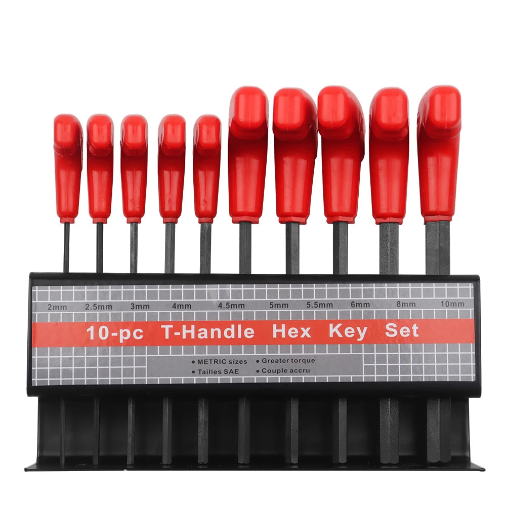 WOZOBUY 10pc Metric or Inch T-Handle Hex Key Allen Wrench Tool Set or Star T-Handle Hex Key Set with Convenient Storage Stand